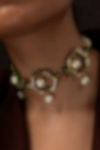 Gold Finish Kundan Polki & Ruby Choker Necklace Set by Preeti Mohan at Pernia's Pop Up Shop