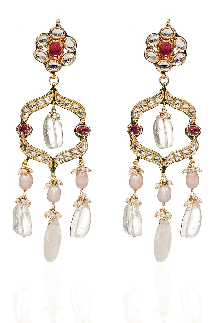 Gold Finish Kundan Polki & Ruby Choker Necklace Set by Preeti Mohan at Pernia's Pop Up Shop