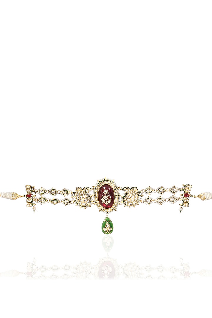 Gold Finish Kundan Polki & Green Onyx Choker Necklace by Preeti Mohan at Pernia's Pop Up Shop