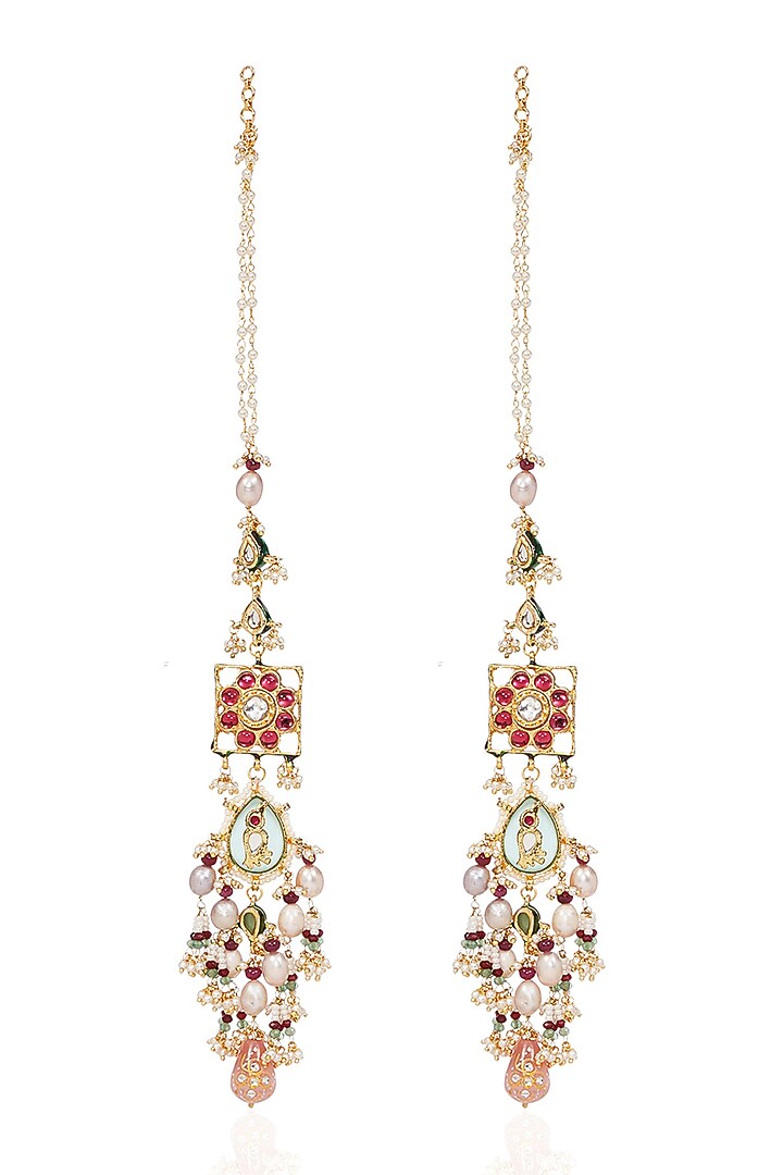Gold Finish Kundan Polki & Pink Tourmaline Drop Choker Necklace Set by Preeti Mohan at Pernia's Pop Up Shop