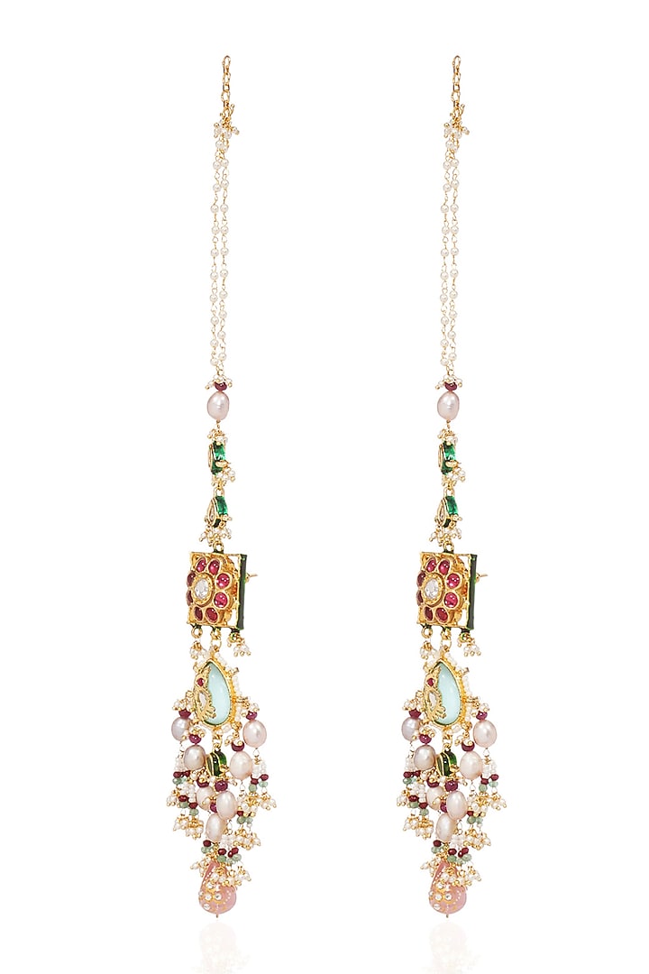 Gold Finish Kundan Polki & Pink Tourmaline Drop Choker Necklace Set by Preeti Mohan at Pernia's Pop Up Shop