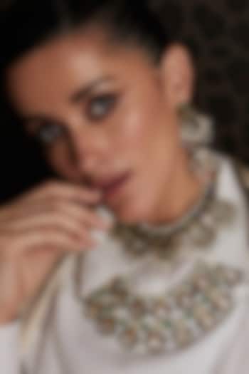 Gold Finish Kundan Polki & Pearl Choker Necklace Set by Preeti Mohan at Pernia's Pop Up Shop