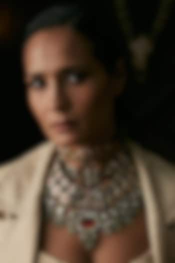 Gold Finish Kundan Polki & Ruby Choker Necklace Set by Preeti Mohan at Pernia's Pop Up Shop