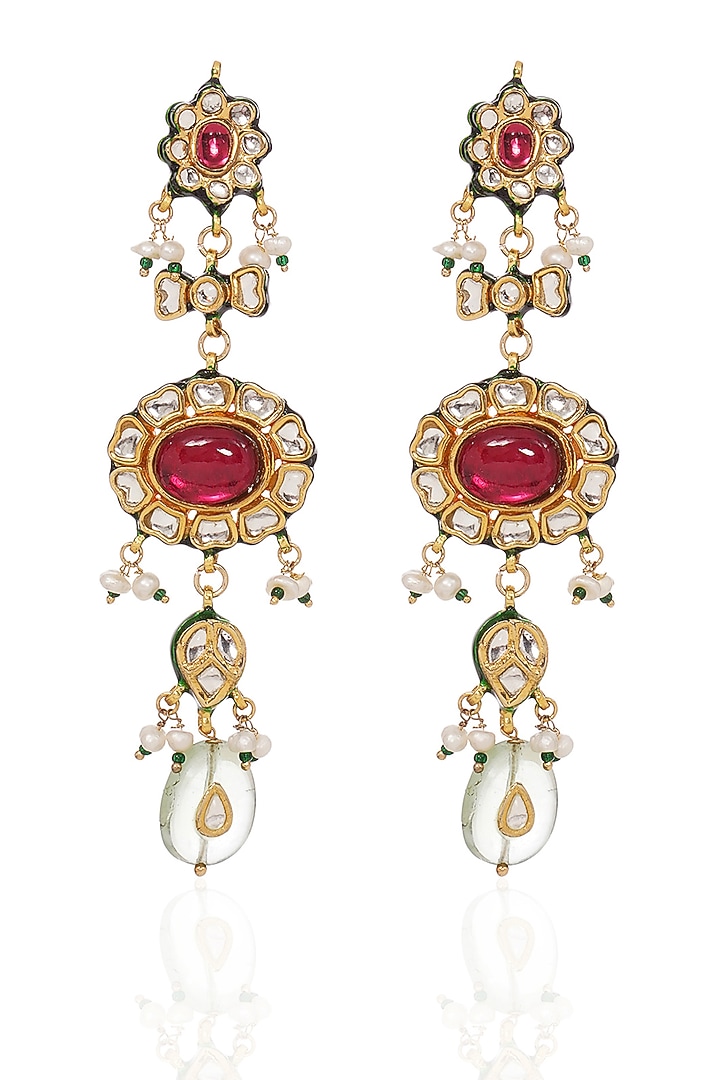 Gold Finish Kundan Polki & Ruby Choker Necklace Set by Preeti Mohan at Pernia's Pop Up Shop
