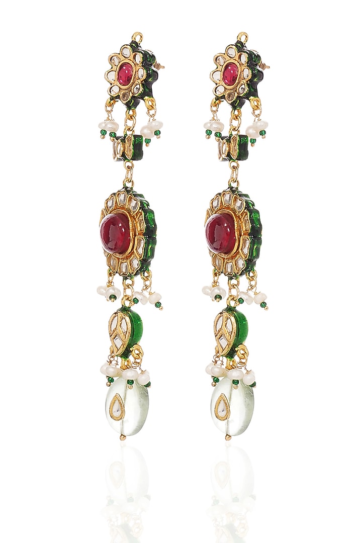 Gold Finish Kundan Polki & Ruby Choker Necklace Set by Preeti Mohan at Pernia's Pop Up Shop