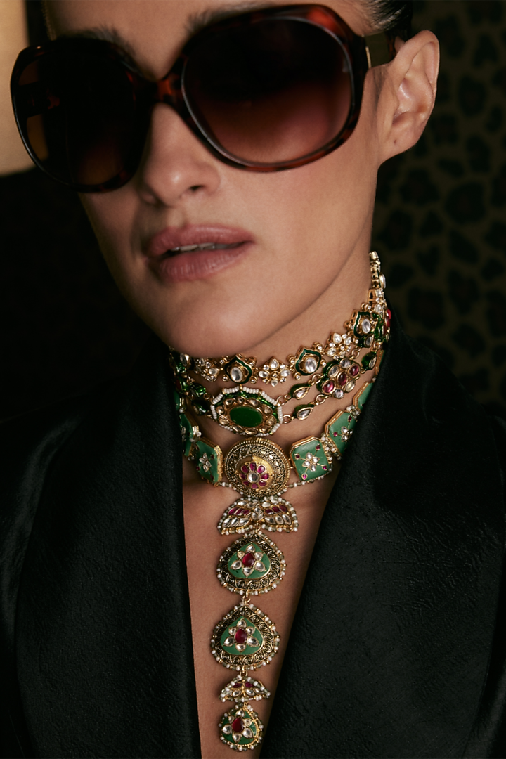 Gold Finish Kundan Polki Long Necklace by Preeti Mohan at Pernia's Pop Up Shop