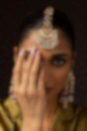 Gold Finish Kundan Polki & Green Onyx Maangtikka by Preeti Mohan at Pernia's Pop Up Shop