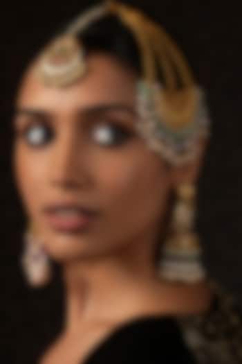 Gold Finish Kundan Polki & Green Onyx Maangtikka by Preeti Mohan at Pernia's Pop Up Shop