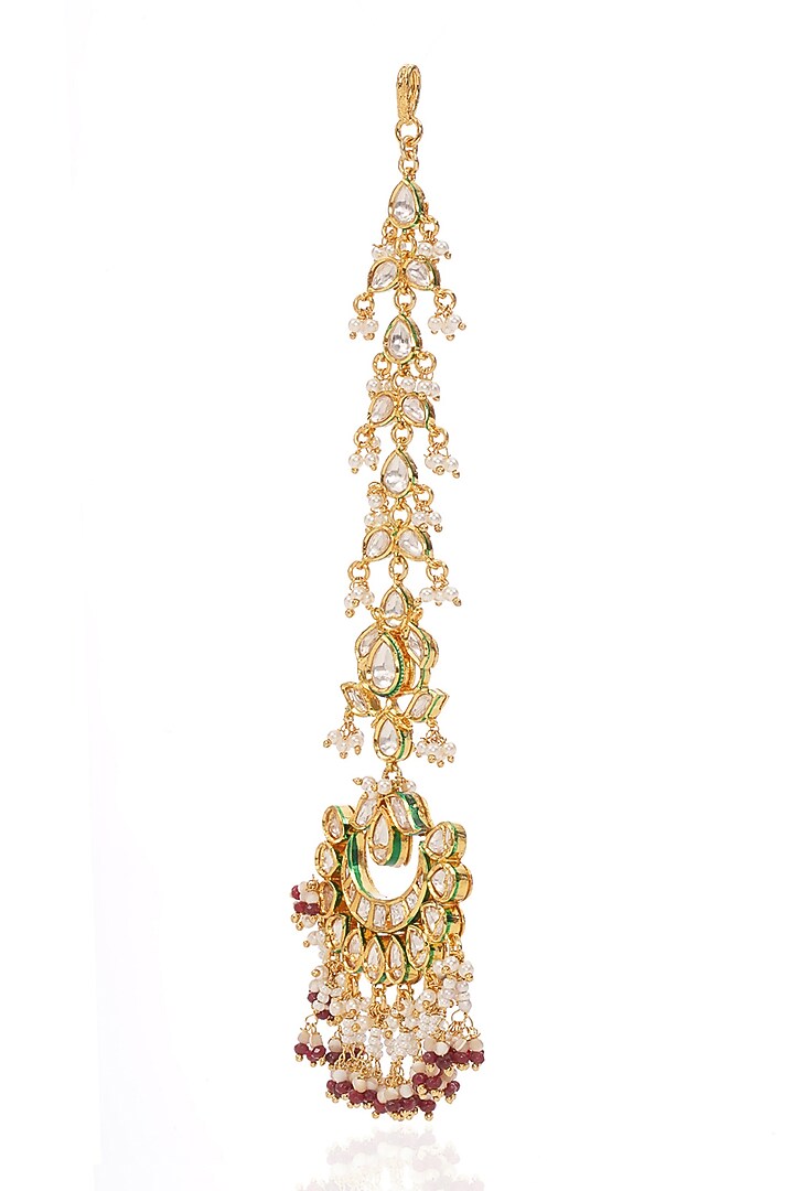 Gold Finish Kundan Polki & Ruby Maangtikka by Preeti Mohan at Pernia's Pop Up Shop