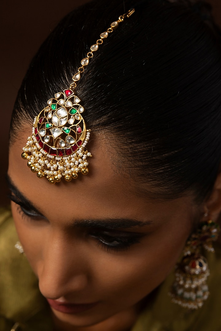 Gold Finish Kundan Polki Maangtikka by Preeti Mohan at Pernia's Pop Up Shop