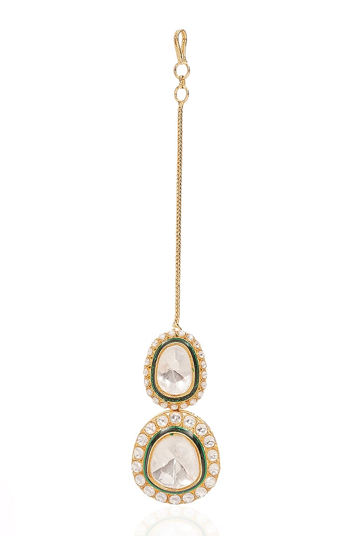 Gold Finish Kundan Polki Maangtikka by Preeti Mohan at Pernia's Pop Up Shop