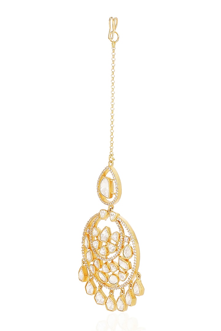 Gold Finish Moissanite Maangtikka In Sterling Silver by Preeti Mohan at Pernia's Pop Up Shop