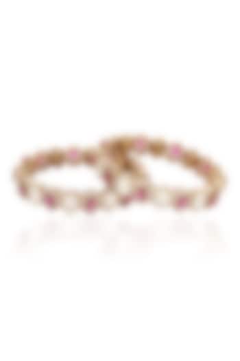 Antique Gold Finish Ruby & Kundan Polki Bangles (Set Of 2) by Preeti Mohan at Pernia's Pop Up Shop