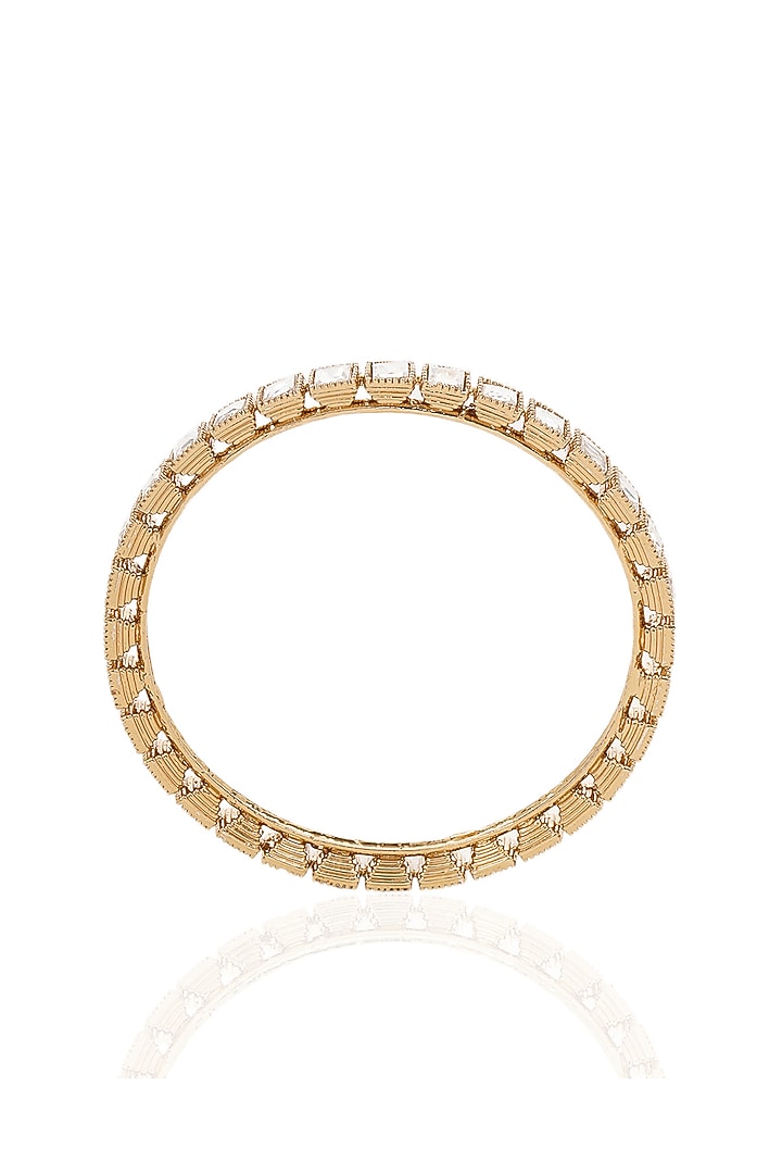 Antique Gold Finish Kundan Polki Bangles (Set Of 2) by Preeti Mohan at Pernia's Pop Up Shop