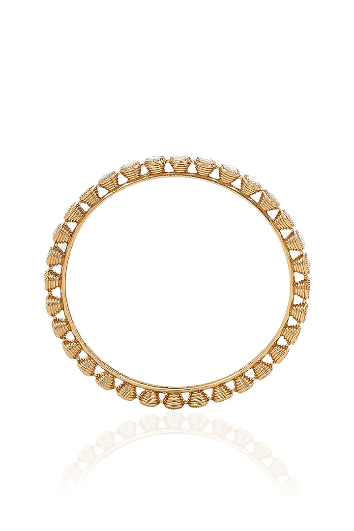 Antique Gold Finish Kundan Polki Bangles (Set Of 2) by Preeti Mohan at Pernia's Pop Up Shop