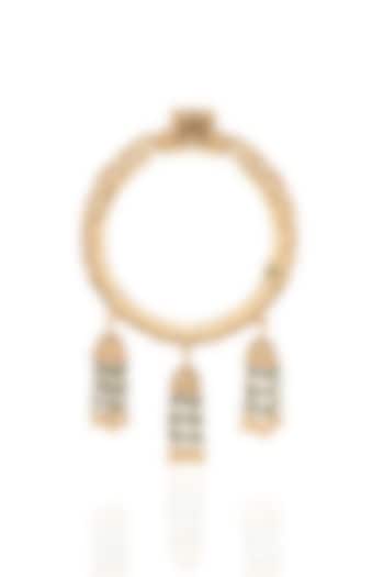 Gold Finish Kundan Polki & Pearl Openable Bangle by Preeti Mohan at Pernia's Pop Up Shop