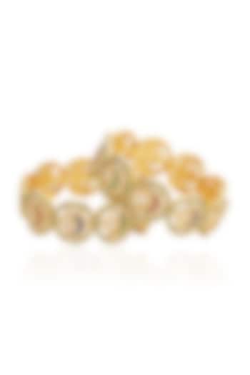 Gold Finish Kundan Polki Bangles (Set Of 2) by Preeti Mohan at Pernia's Pop Up Shop