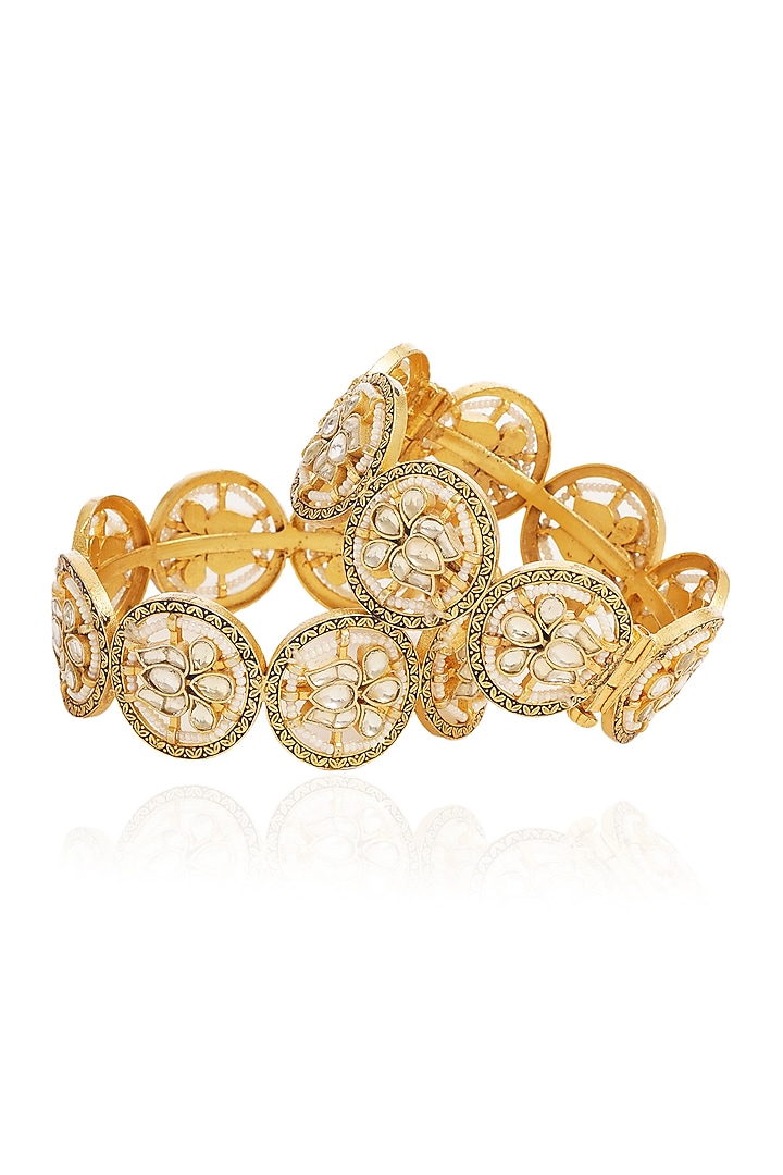 Gold Finish Kundan Polki Bangles (Set Of 2) by Preeti Mohan at Pernia's Pop Up Shop