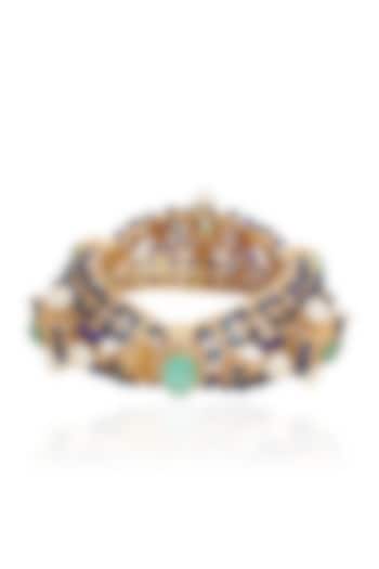 Gold Finish Blue Sapphire Bangle by Preeti Mohan at Pernia's Pop Up Shop