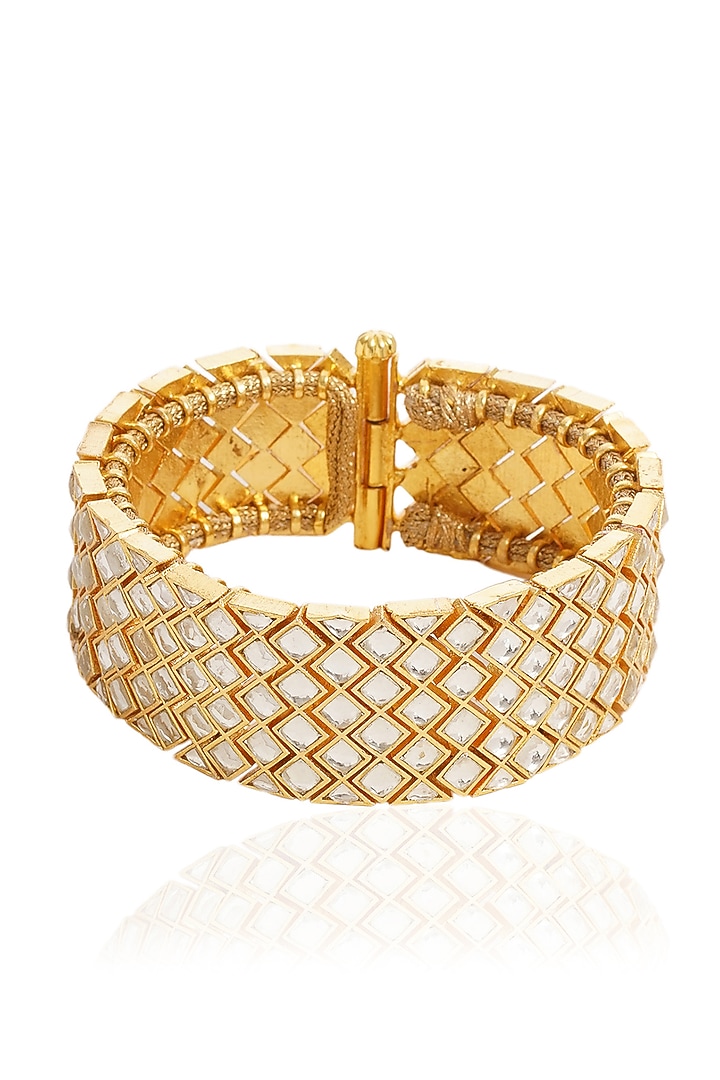 Gold Finish Kundan Polki Bangle by Preeti Mohan at Pernia's Pop Up Shop
