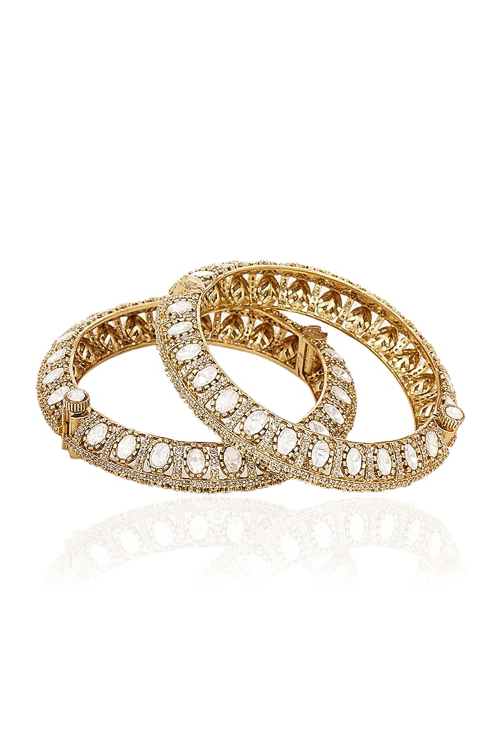 Gold Finish Kundan Polki Bangles (Set Of 2) by Preeti Mohan at Pernia's Pop Up Shop