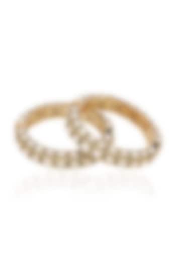 Gold Finish Black Kundan Polki Bangles (Set Of 2) by Preeti Mohan at Pernia's Pop Up Shop