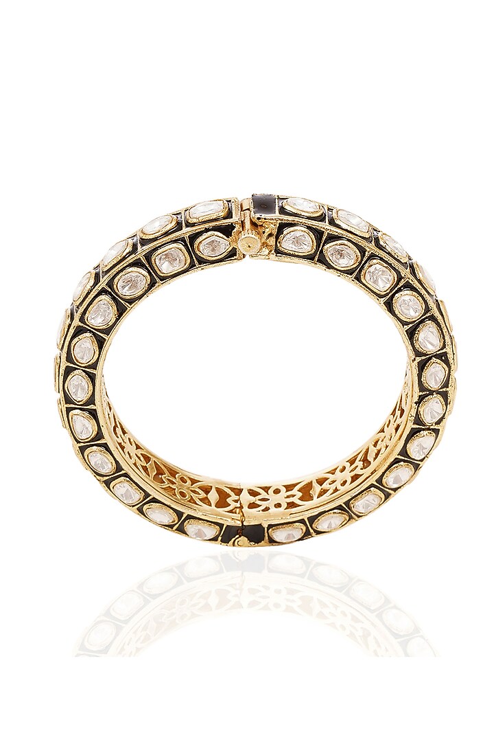 Gold Finish Black Kundan Polki Bangles (Set Of 2) by Preeti Mohan at Pernia's Pop Up Shop