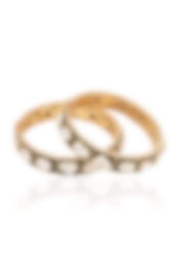 Gold Finish Black Kundan Polki Bangles (Set Of 2) by Preeti Mohan at Pernia's Pop Up Shop