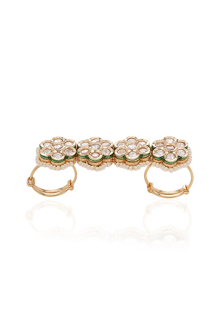 Gold Finish Kundan Polki Ring by Preeti Mohan at Pernia's Pop Up Shop