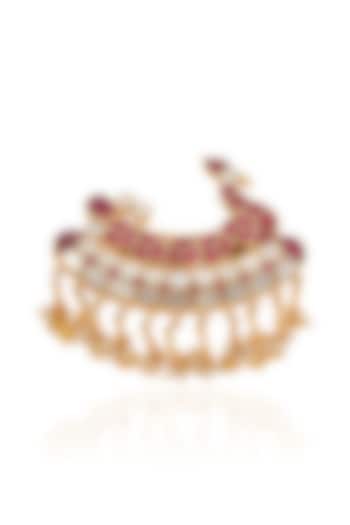 Gold Finish Ruby & Mother Of Pearl Ring by Preeti Mohan at Pernia's Pop Up Shop