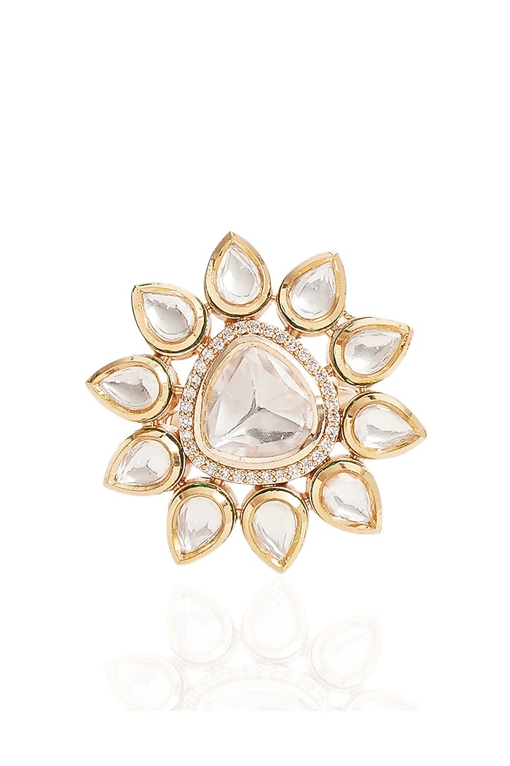 Gold Finish Kundan Polki Ring by Preeti Mohan at Pernia's Pop Up Shop