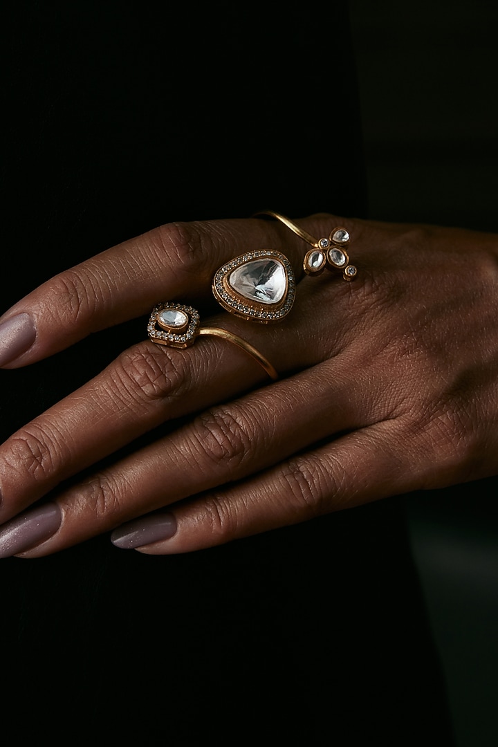 Gold Finish Kundan Polki Ring by Preeti Mohan at Pernia's Pop Up Shop