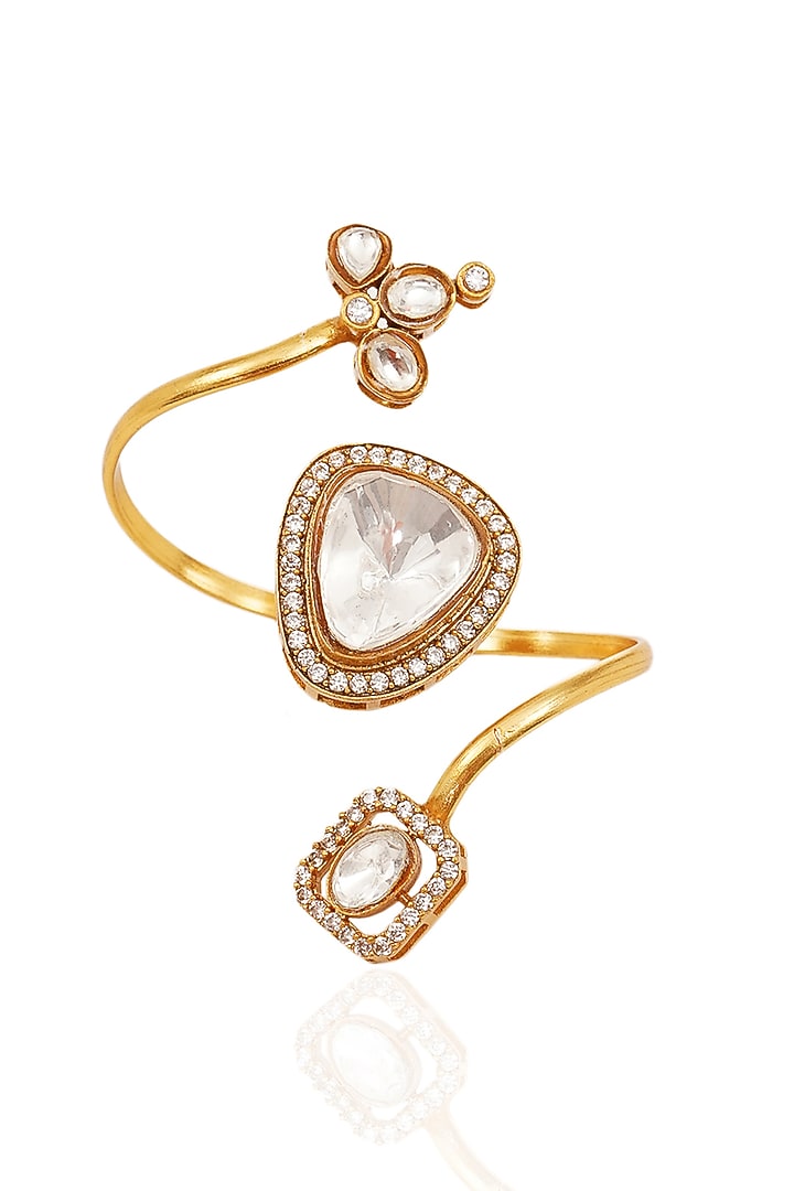 Gold Finish Kundan Polki Ring by Preeti Mohan at Pernia's Pop Up Shop