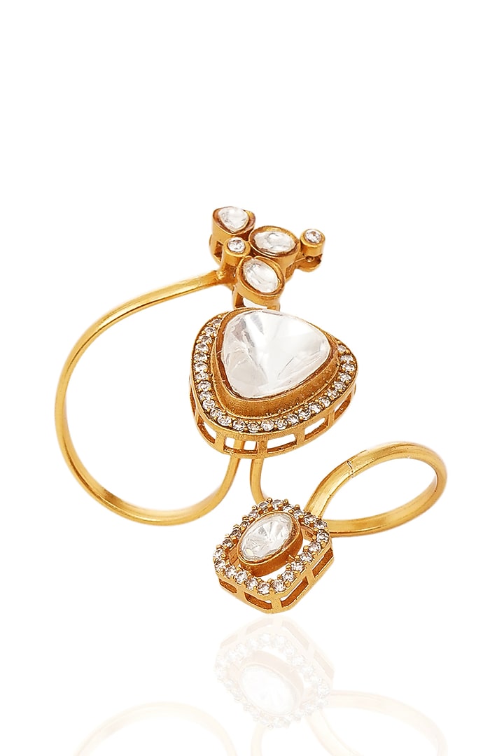Gold Finish Kundan Polki Ring by Preeti Mohan at Pernia's Pop Up Shop