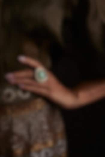 Gold Finish Kundan Polki & Mint Fluorite Stone Ring by Preeti Mohan at Pernia's Pop Up Shop