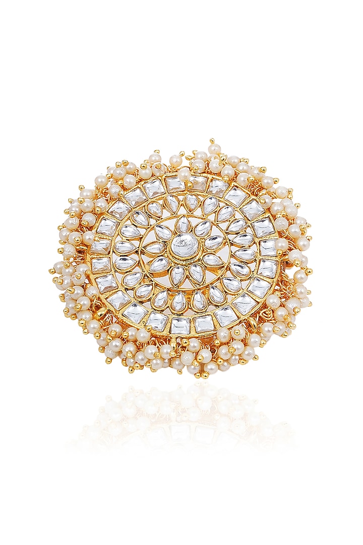 Gold Finish Kundan Polki Ring by Preeti Mohan at Pernia's Pop Up Shop