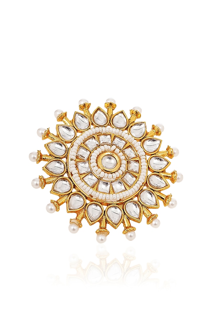 Gold Finish Kundan Polki Ring by Preeti Mohan at Pernia's Pop Up Shop