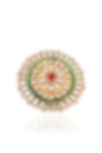 Gold Finish Red Kundan Polki Ring by Preeti Mohan at Pernia's Pop Up Shop