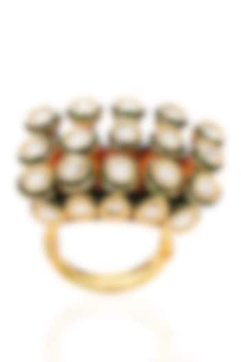 Gold Finish Green Kundan Polki Ring by Preeti Mohan at Pernia's Pop Up Shop