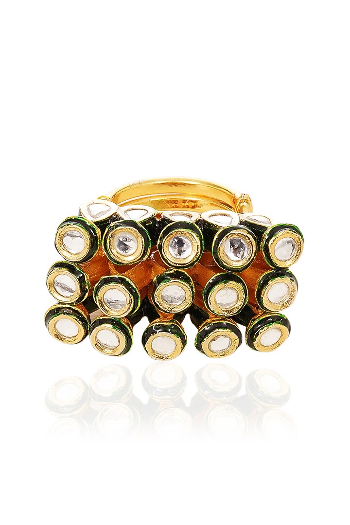 Gold Finish Green Kundan Polki Ring by Preeti Mohan at Pernia's Pop Up Shop