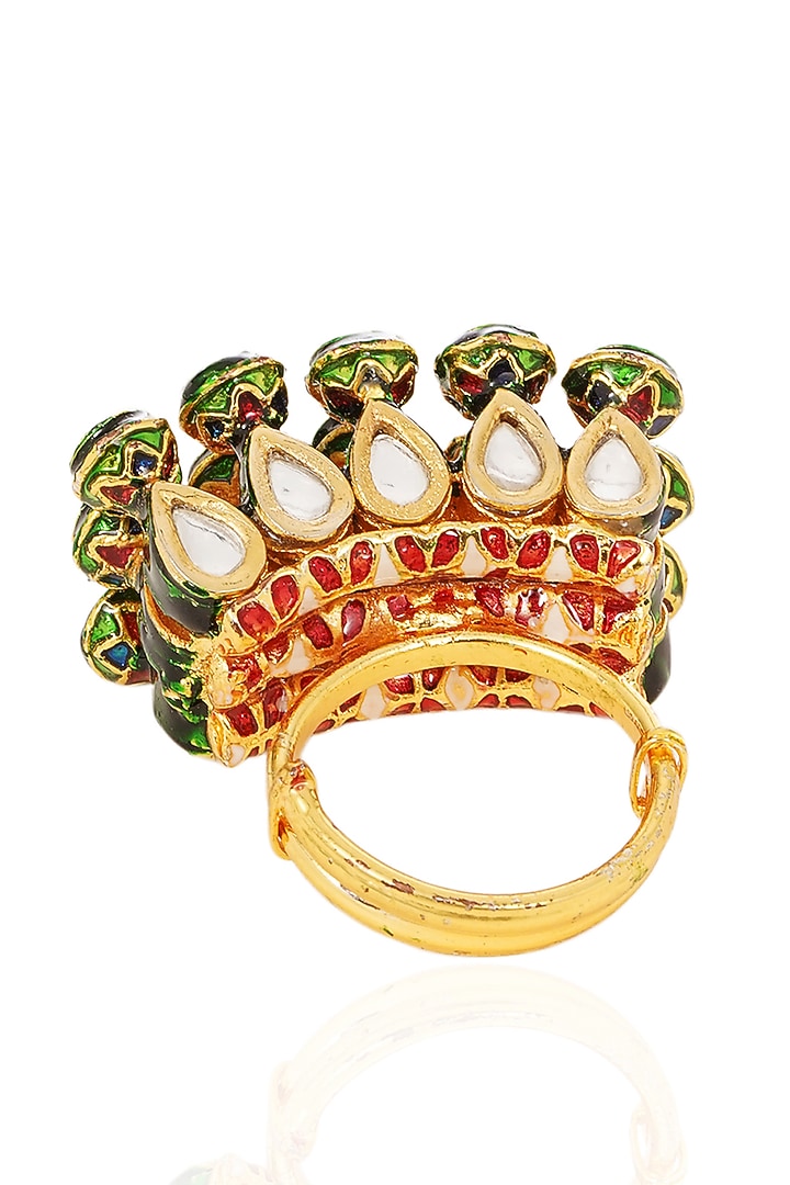 Gold Finish Green Kundan Polki Ring by Preeti Mohan at Pernia's Pop Up Shop