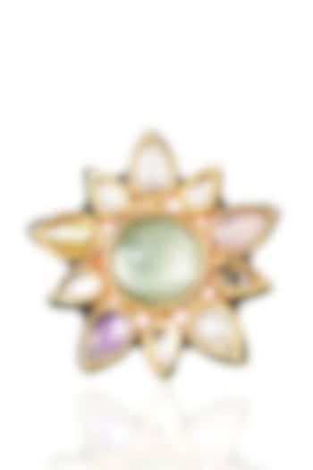 Gold Finish Kundan Polki & Navratna Stone Ring by Preeti Mohan at Pernia's Pop Up Shop