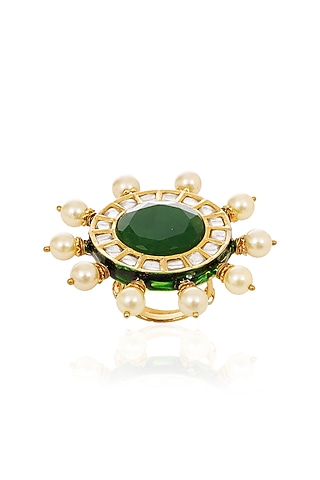 Gold Finish Kundan Polki & Navratna Stone Ring by Preeti Mohan