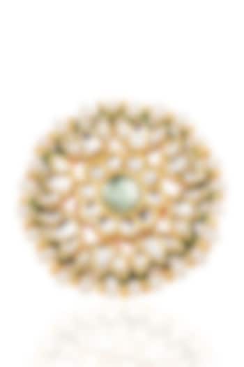 Gold Finish Green Kundan Polki Ring by Preeti Mohan at Pernia's Pop Up Shop