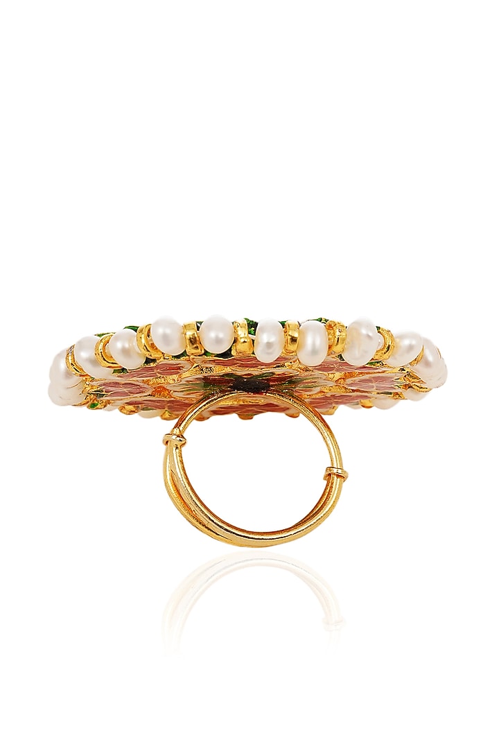 Gold Finish Green Kundan Polki Ring by Preeti Mohan at Pernia's Pop Up Shop