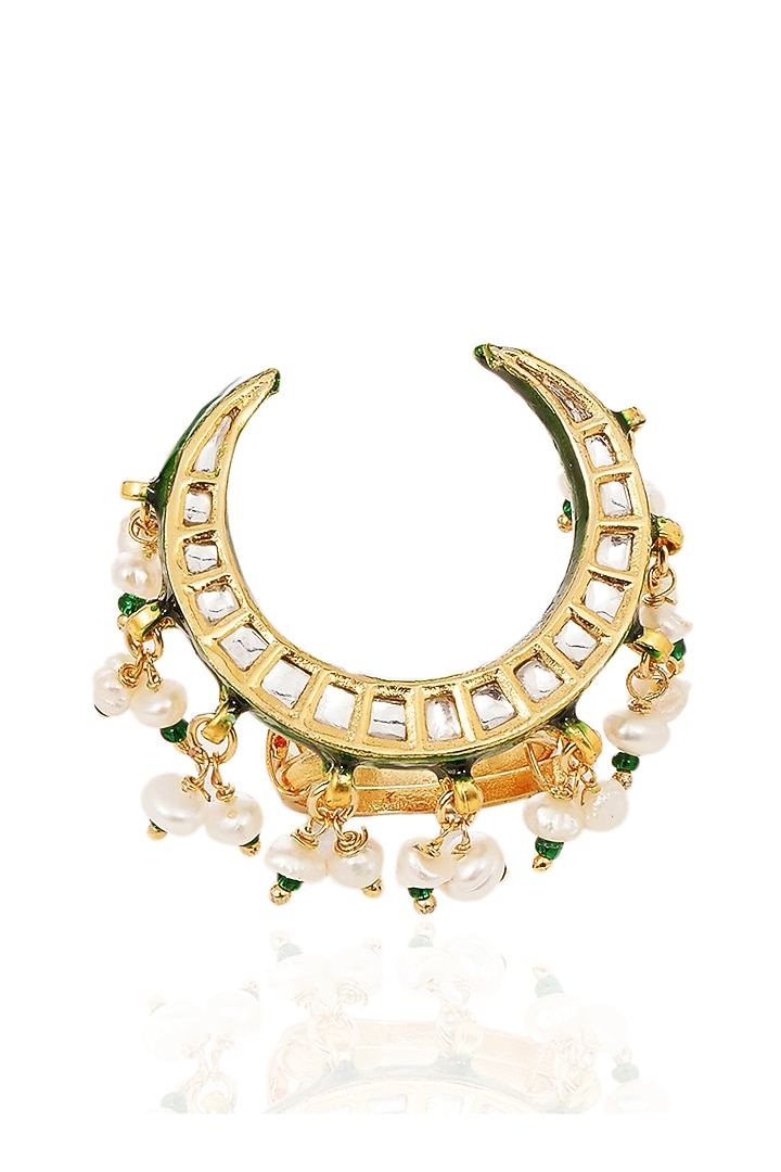 Gold Finish Green Kundan Polki Ring by Preeti Mohan at Pernia's Pop Up Shop