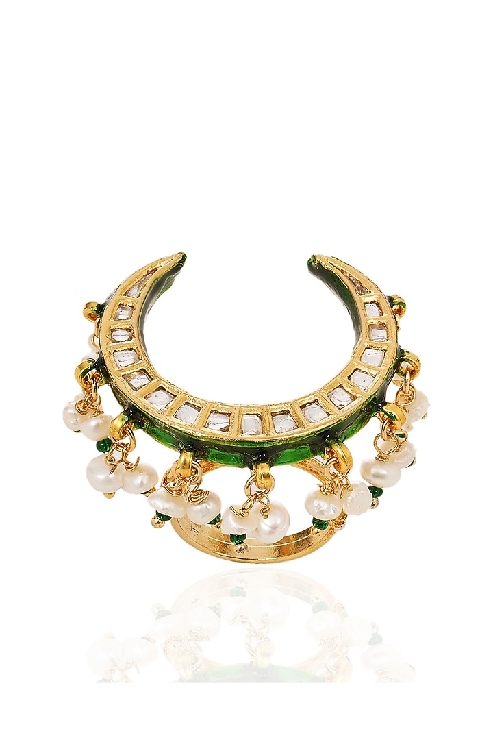 Gold Finish Green Kundan Polki Ring by Preeti Mohan at Pernia's Pop Up Shop