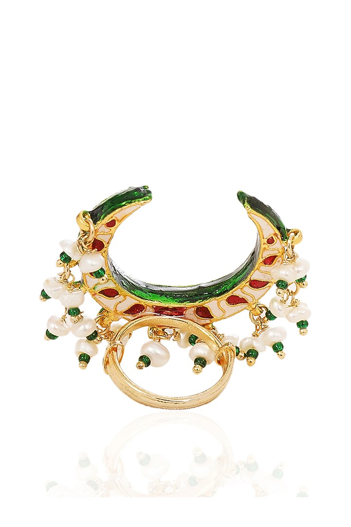 Gold Finish Green Kundan Polki Ring by Preeti Mohan at Pernia's Pop Up Shop
