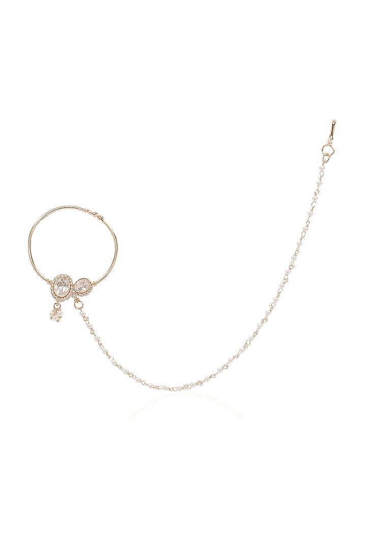 Gold Finish Kundan Polki Nose Ring by Preeti Mohan at Pernia's Pop Up Shop
