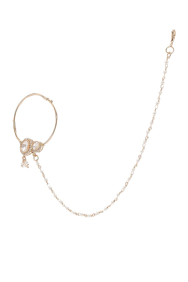 Gold Finish Kundan Polki Nose Ring by Preeti Mohan at Pernia's Pop Up Shop